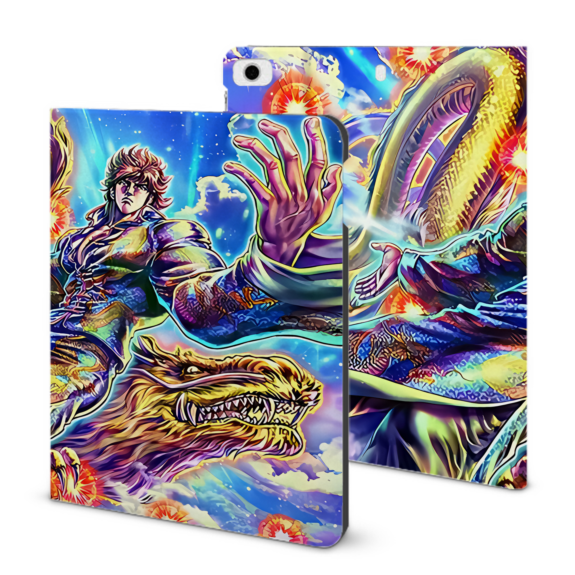 （画像用） 北斗の拳 Fist of the North Star IPad ケース ブック型 PUレザー TPU 耐衝撃 軽量 薄型 ペン収納なし 全面保護 IPad 各モデル対応